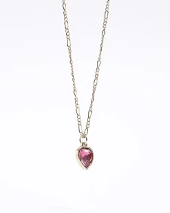 Pink heart stone necklace