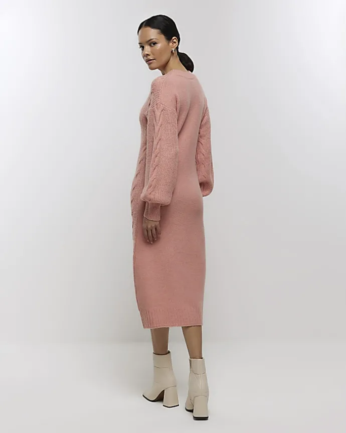 Pink plait jumper midi dress