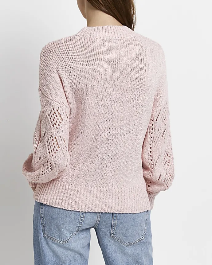 Pink pointelle knit maternity jumper