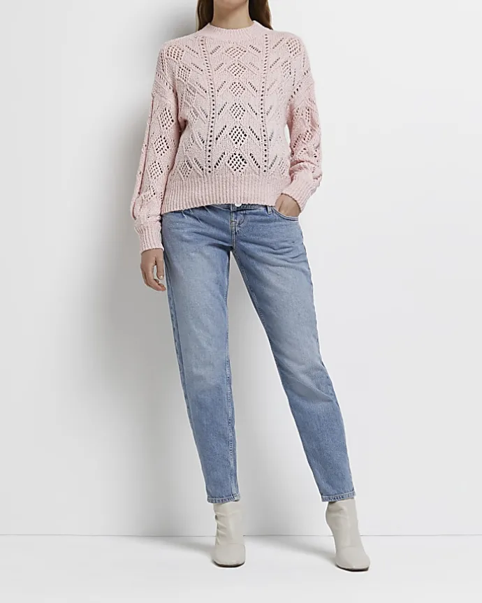 Pink pointelle knit maternity jumper
