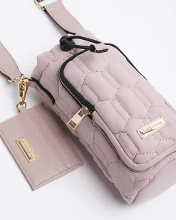Pink quilted bottle holder bag
