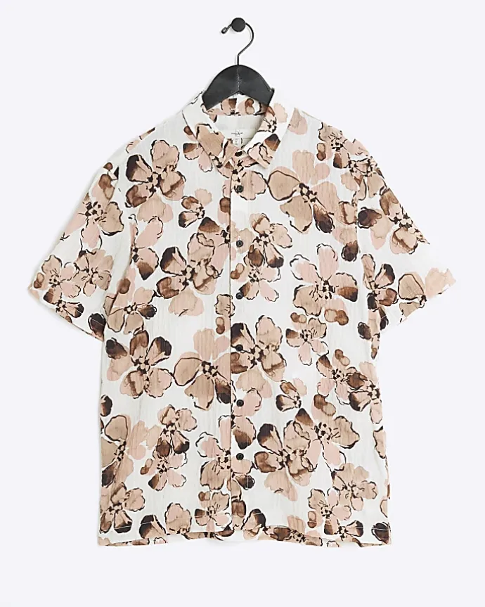 Pink regular fit floral short sleeve shirt