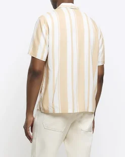 Pink regular fit stripe revere shirt