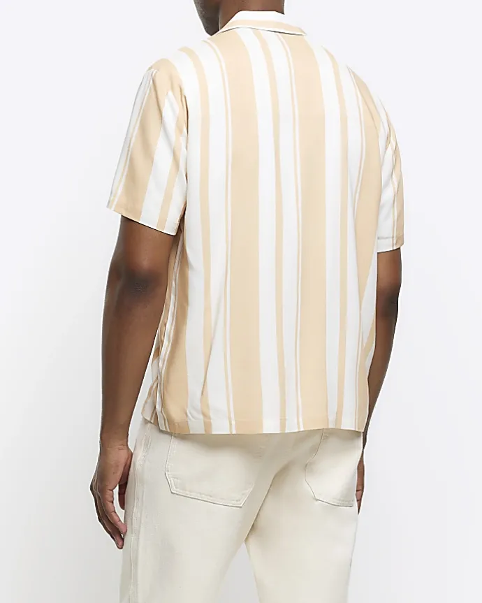 Pink regular fit stripe revere shirt