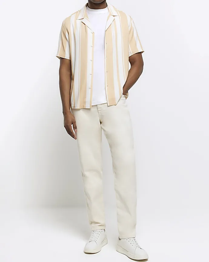 Pink regular fit stripe revere shirt