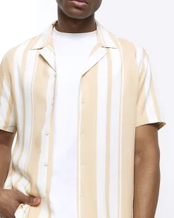 Pink regular fit stripe revere shirt