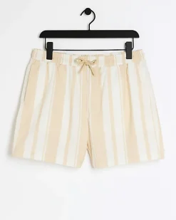 Pink regular fit stripe swim shorts