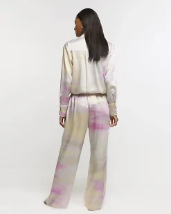 Pink satin ombre wide leg trousers