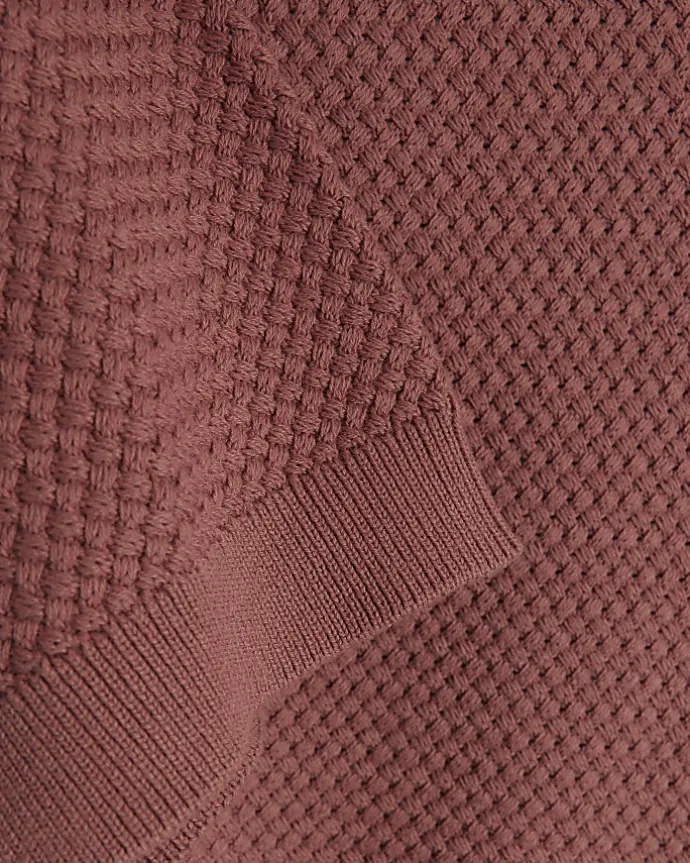 Pink slim fit textured knit t-shirt