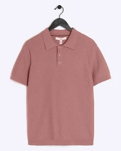 Pink slim fit textured knit polo