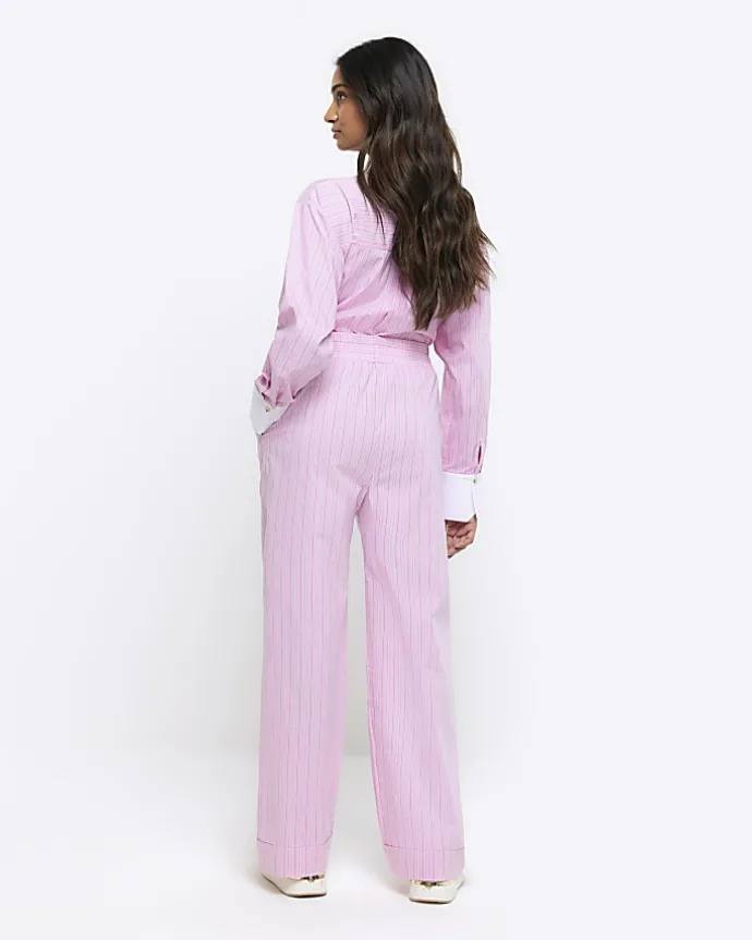 Pink stripe straight pull on trousers