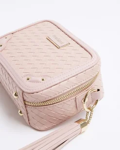 Pink weave cross body bag