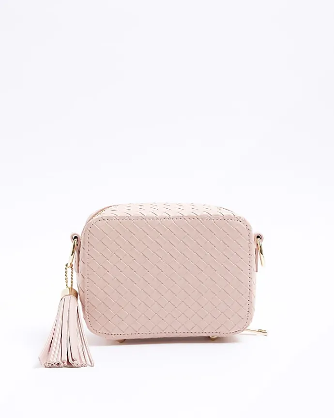 Pink weave cross body bag