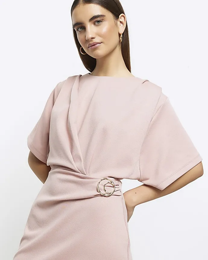 Pink wrap buckle t-shirt mini dress