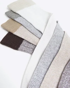 5PK beige textured ankle socks
