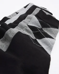 5PK Black argyle ankle socks