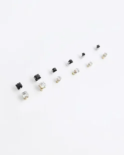 9pk black diamante stud earrings
