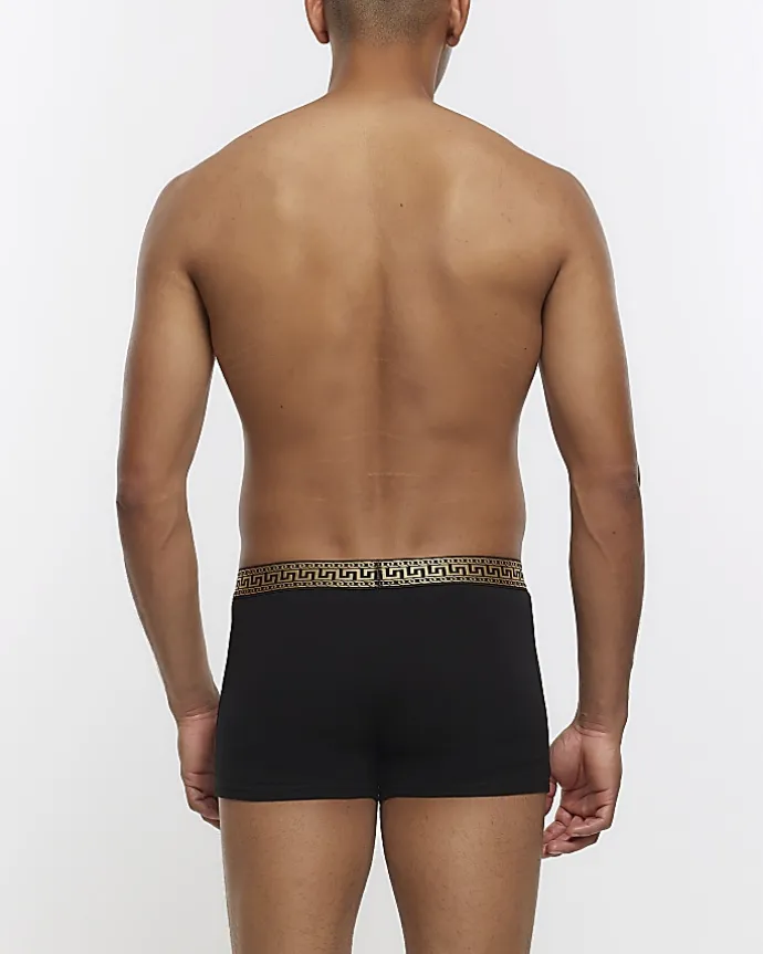4PK Black geometric cotton stretch trunks