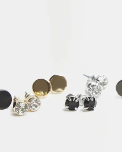 6PK silver stud earrings