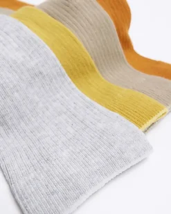 5PK yellow ribbed ankle socks