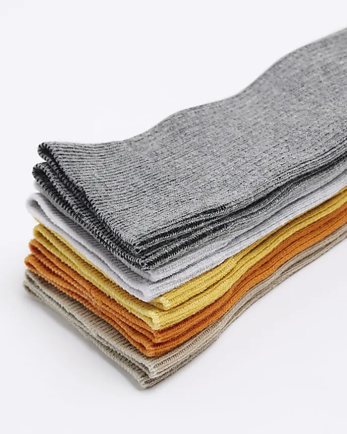 5PK yellow ribbed ankle socks