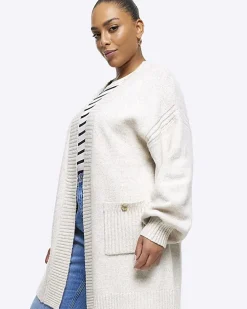 Plus beige knit cardigan