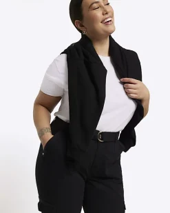 Plus black belted utility cargo trousers
