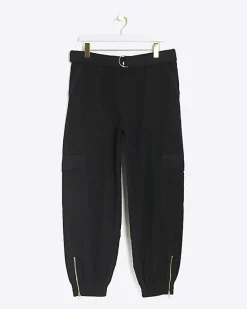 Plus black belted utility cargo trousers