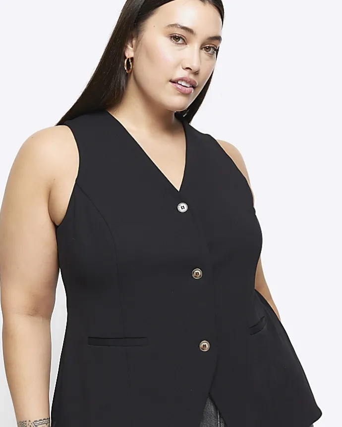 Plus black button up waistcoat