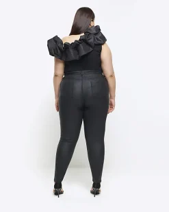 Plus black coated high waisted skinny jeans