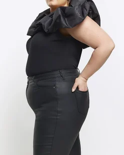 Plus black coated high waisted skinny jeans