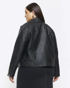 Plus black faux leather biker jacket