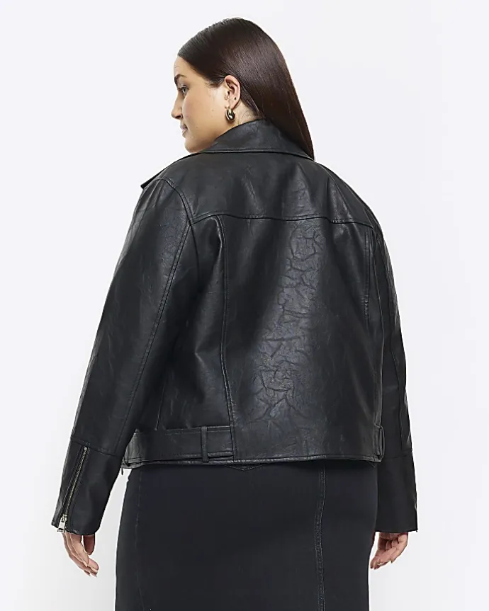 Plus black faux leather biker jacket