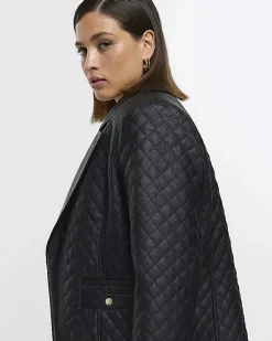 Plus black faux leather quilted blazer