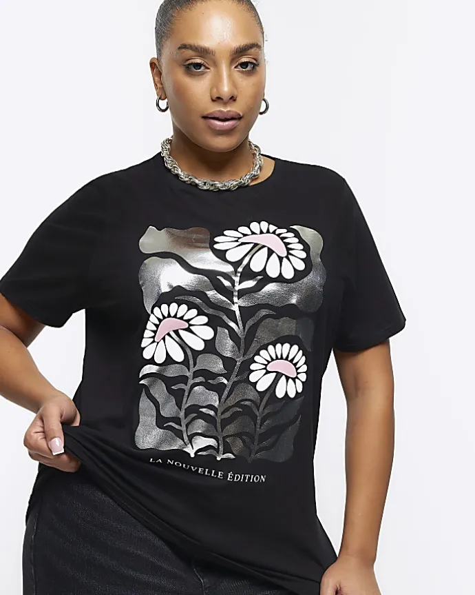 Plus black graphic foil t-shirt