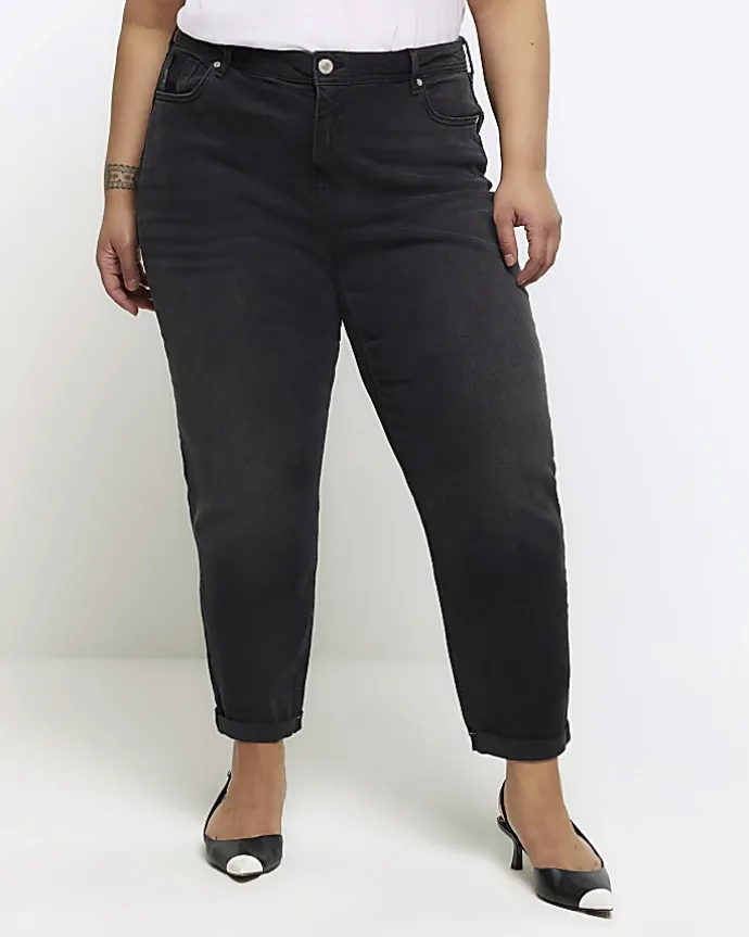 Plus black high waisted mom jeans