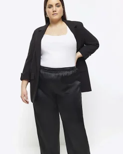 Plus black satin wide leg trousers