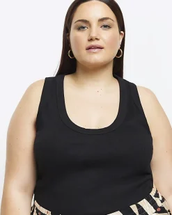 Plus black scoop neck vest top