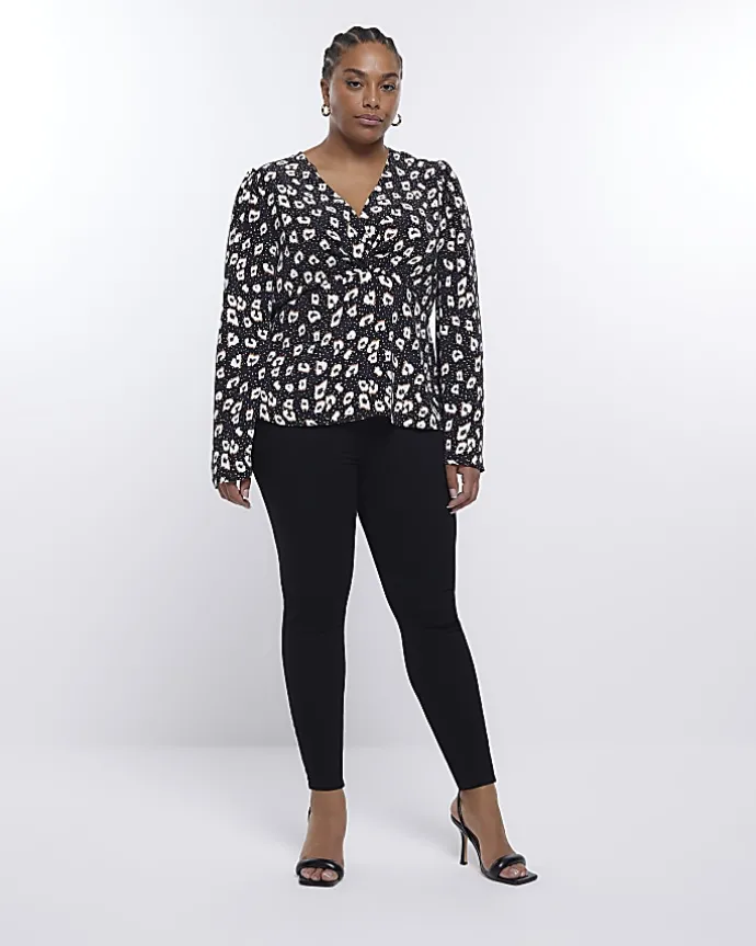 Plus black spot long sleeve blouse