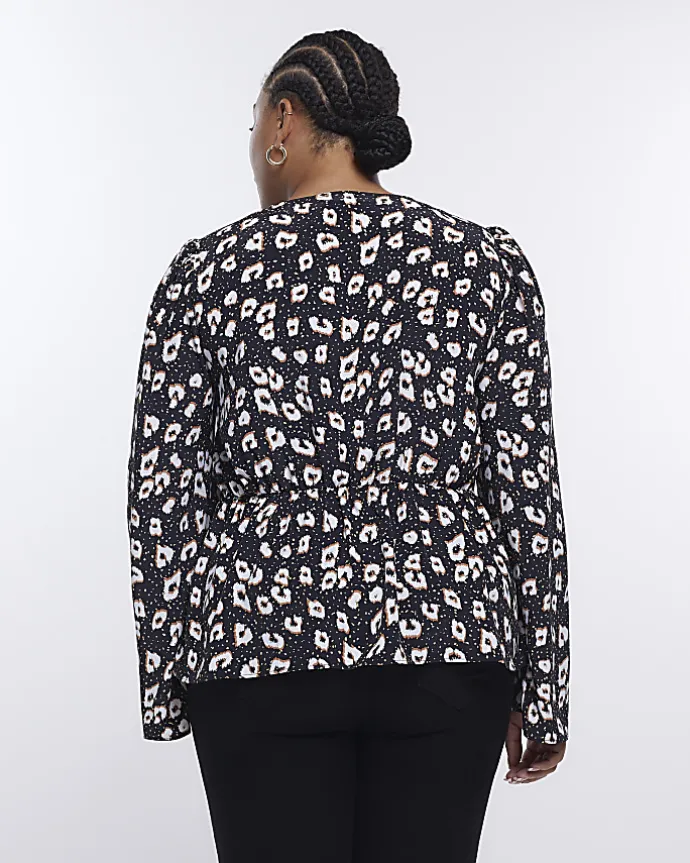 Plus black spot long sleeve blouse