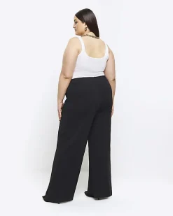 Plus black stitched wide leg trousers