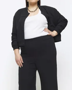 Plus black stitched wide leg trousers