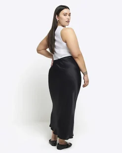 Plus black tie waist midi skirt