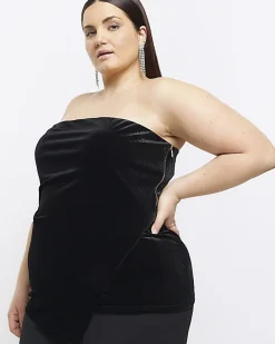 Plus black velvet asymmetric bandeau top