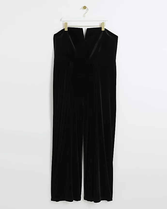 Plus black velvet bandeau jumpsuit