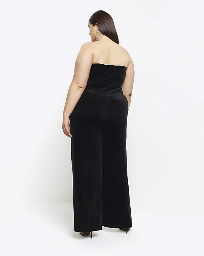 Plus black velvet bandeau jumpsuit