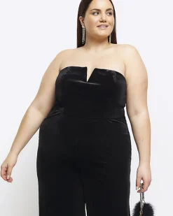 Plus black velvet bandeau jumpsuit