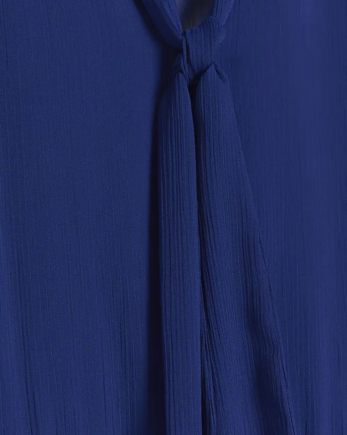 Plus blue chiffon tie neck swing maxi dress