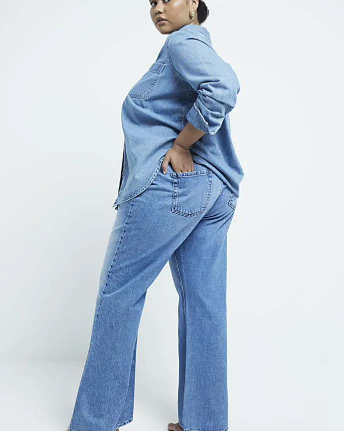 Plus blue high waisted straight leg jeans