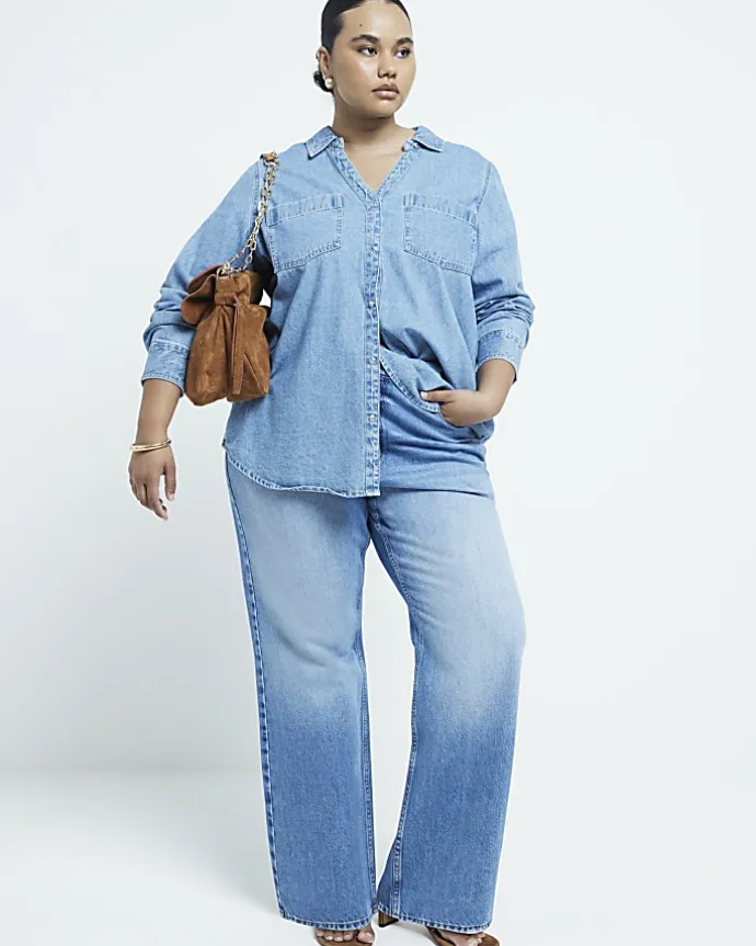 Plus blue high waisted straight leg jeans